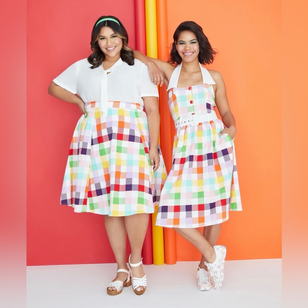 Unique Vintage Collectif Rainbows Over Hollywood Gingham Halter Swing Dress, NWT - Picture 13 of 16